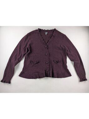 J. Jill purple ruffled button-up cardigan sweater